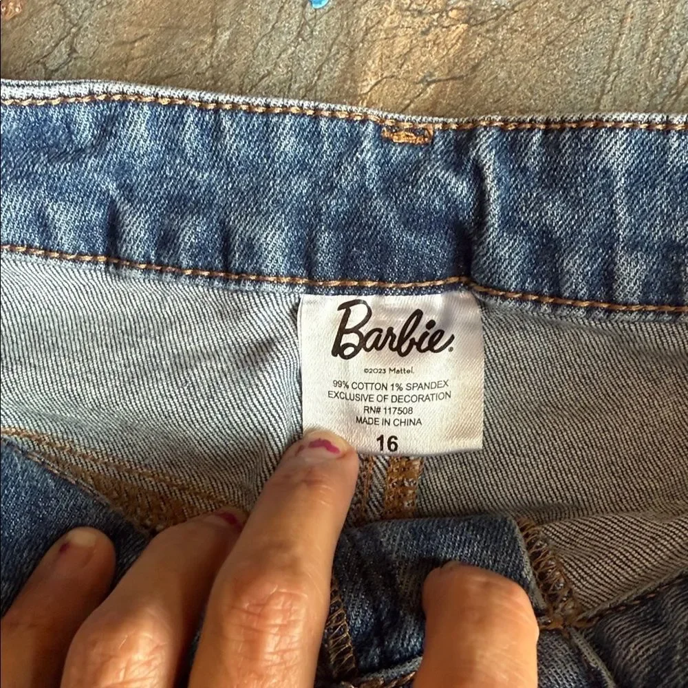 Barbie Jeans & T shirt (size sm) Screen Printed Denim Logos Girls Size 16